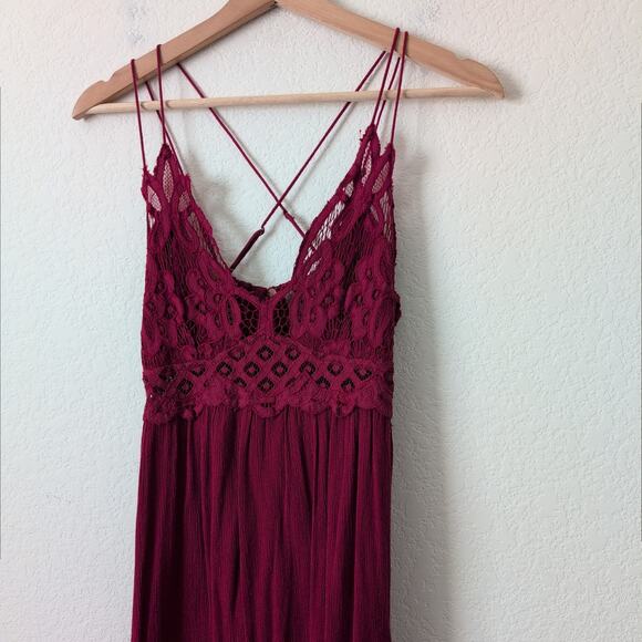 Free People Adella Crochet Maxi Slip Dress Womens Small Red Boho Festival - Picture 9 of 13